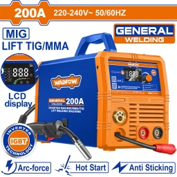 SOLDADORA INVERTER MAG/MIG/MMA/TIG  200A 220V PANTALLA LCD CON ACCESORIOS WADFOW WGTM1A20