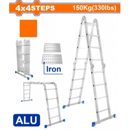ESCALERA ANDAMIO 16 ESCALONES 150KG ALUMINIO CON PLATAFORMA WADFOW WLD7H44