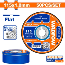 LATA X 50 DISCOS CORTE METAL 4 1/2 X 1.0 MM WADFOW WAC3L45