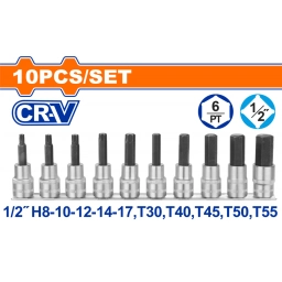 SET 10 PCS DADOS Y CRIQUE PUNTA 1/2" Cr-V CON TRATAMIENTO TERMICO WADFOW WST1412