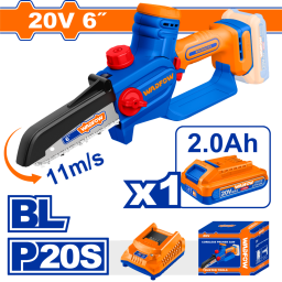 MINI MOTOSIERRA 6"" A BATERIA P20S 20V BRUSHLESS C/CADENA + VAINA + LLAVE INGLESA + BAT + CARGADOR WADFOW WCLP562