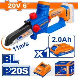 MINI MOTOSIERRA 6"" A BATERIA P20S 20V BRUSHLESS C/CADENA + VAINA + LLAVE INGLESA + BAT + CARGADOR WADFOW WCLP562