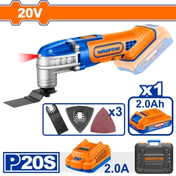 HERRAMIENTA MULTIFUNCION A BATERIA 20V + BATERIA 2.0AH + CARGADOR + ACCESORIOS  + VALIJA WADFOW WMUP5023